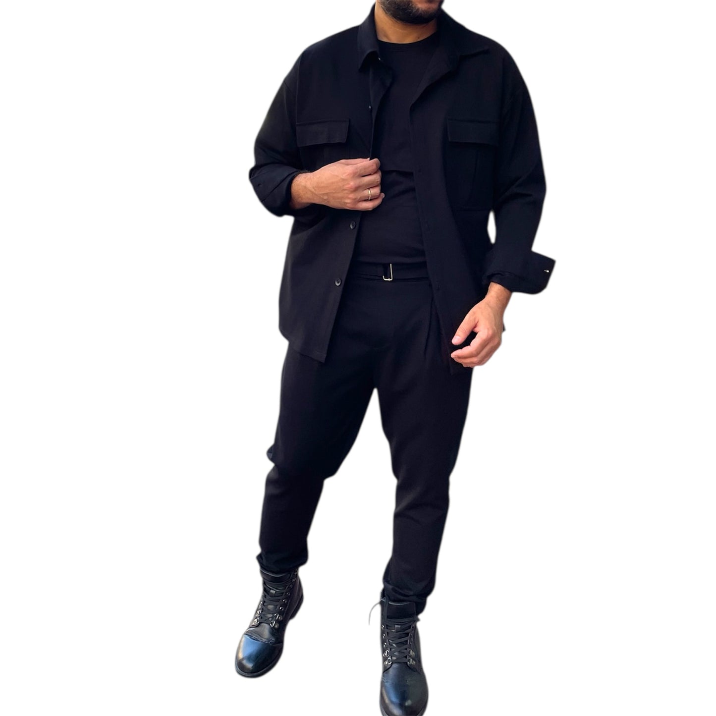 Fashion business παντελόνι με ζώνη σε punto di roma ελαστικό μονόχρωμο