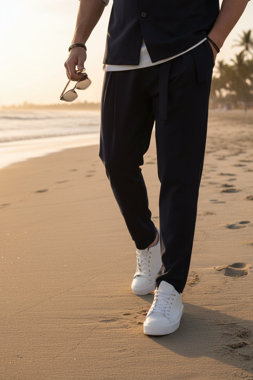 Fashion trousers with pleats in summery stable fabric
