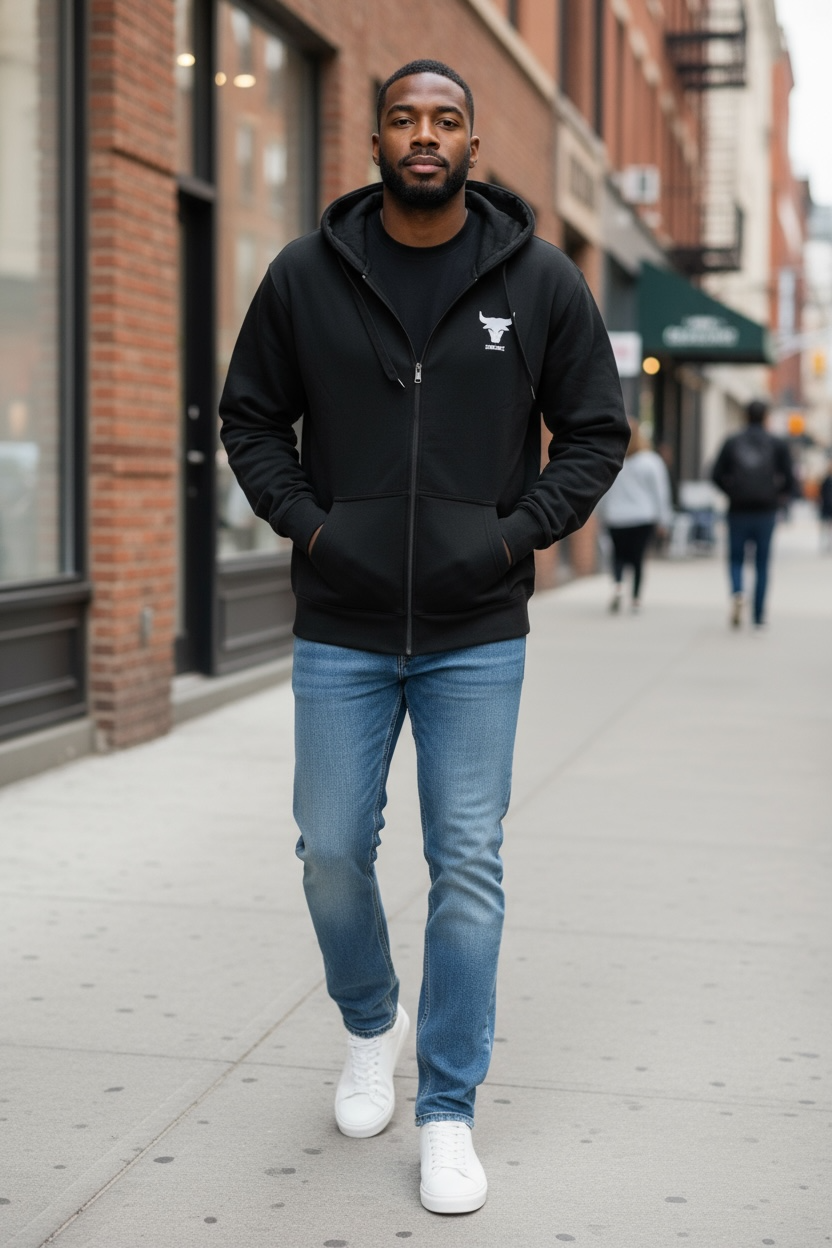 Ζακέτα φούτερ casual με κουκούλα σε french terry