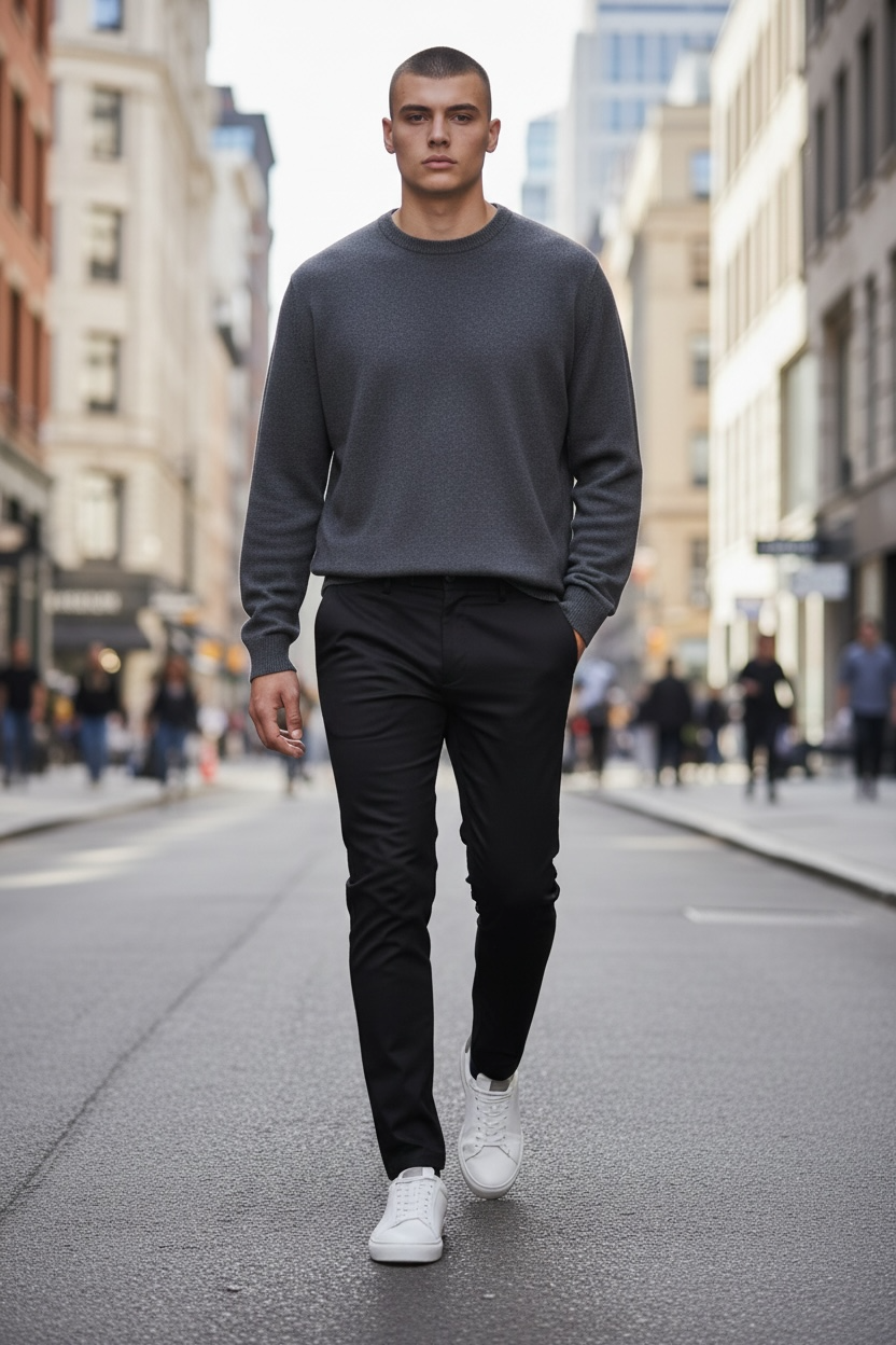 Παντελόνι σε στενή γραμμή μονόχρωμο ελαστικό