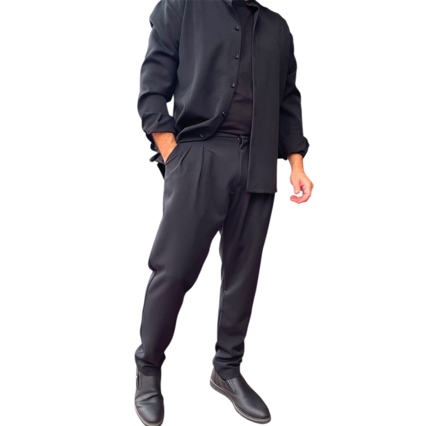 Fashion business παντελόνι δύο πόρτες σε φαρδιά γραμμή μονόχρωμο