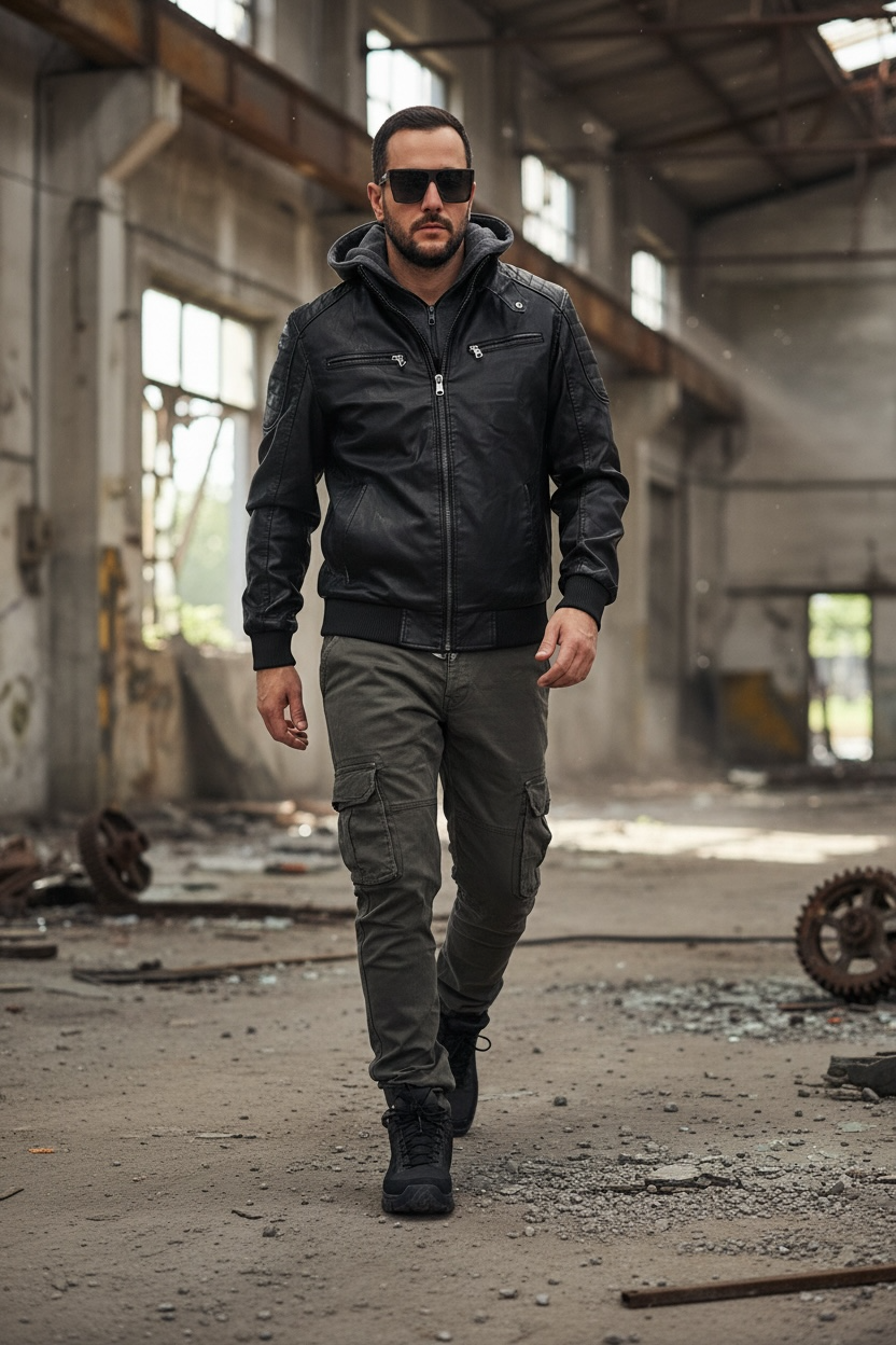 Μπουφάν bomber δερματίνη με επένδυση εσωτερικά και κουκούλα