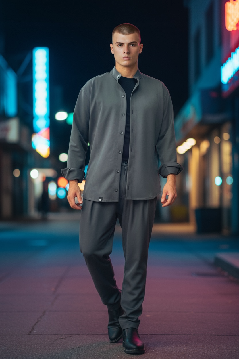 Σετ παντελόνι και οver πουκάμισο/σακάκι σε ελαστικο υφασμα