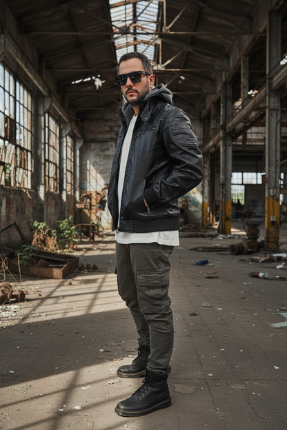 Μπουφάν bomber δερματίνη  με επένδυση εσωτερικά και κουκούλα