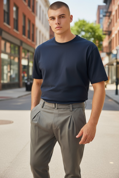 Fashion business παντελόνι με ζώνη σε punto di roma ελαστικό μονόχρωμο