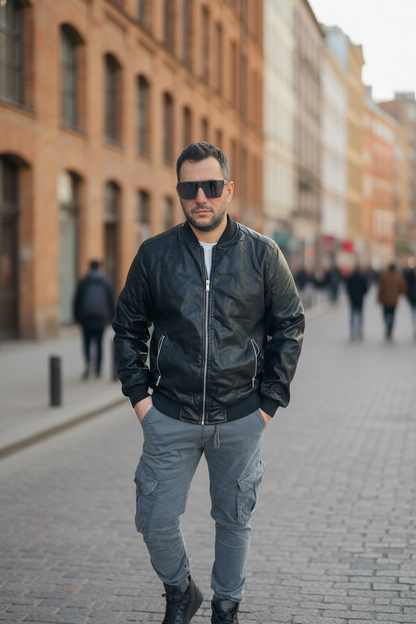 Μπουφάν bomber δερματίνη  με επένδυση εσωτερικά