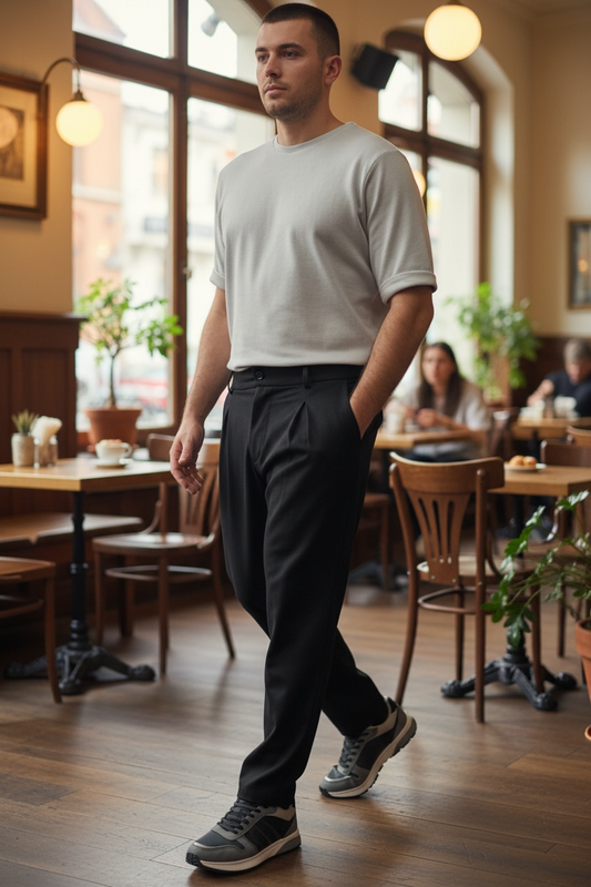 Fashion παντελόνι με πιέτα σε φαρδιά γραμμή μονόχρωμο ελαστικό ύφασμα