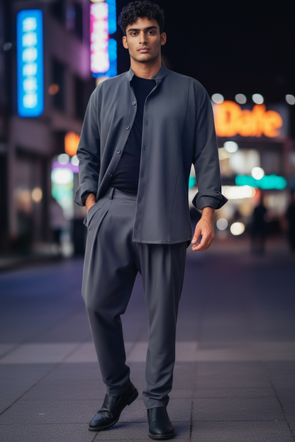 Σετ παντελόνι και οver πουκάμισο/σακάκι σε ελαστικο υφασμα