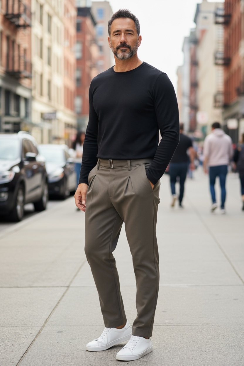 Fashion business παντελόνι με ζώνη σε punto di roma ελαστικό μονόχρωμο