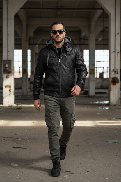 Μπουφάν bomber δερματίνη  με επένδυση εσωτερικά και κουκούλα