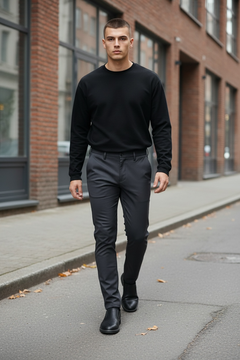 Παντελόνι σε στενή γραμμή μονόχρωμο ελαστικό