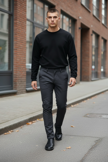 Παντελόνι σε στενή γραμμή μονόχρωμο ελαστικό