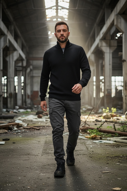 Μακρυμάνικη πλεκτή μπλούζα με γιακά