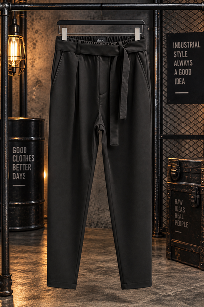 Fashion παντελόνι με πιέτες  και ζώνη σε σταθερό ύφασμα