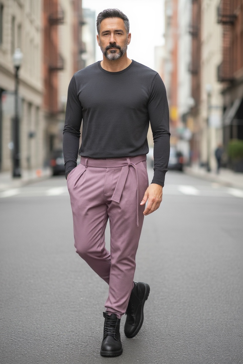 Fashion business παντελόνι με ζώνη σε punto di roma ελαστικό μονόχρωμο