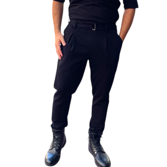 Fashion business παντελόνι με ζώνη σε punto di roma ελαστικό μονόχρωμο