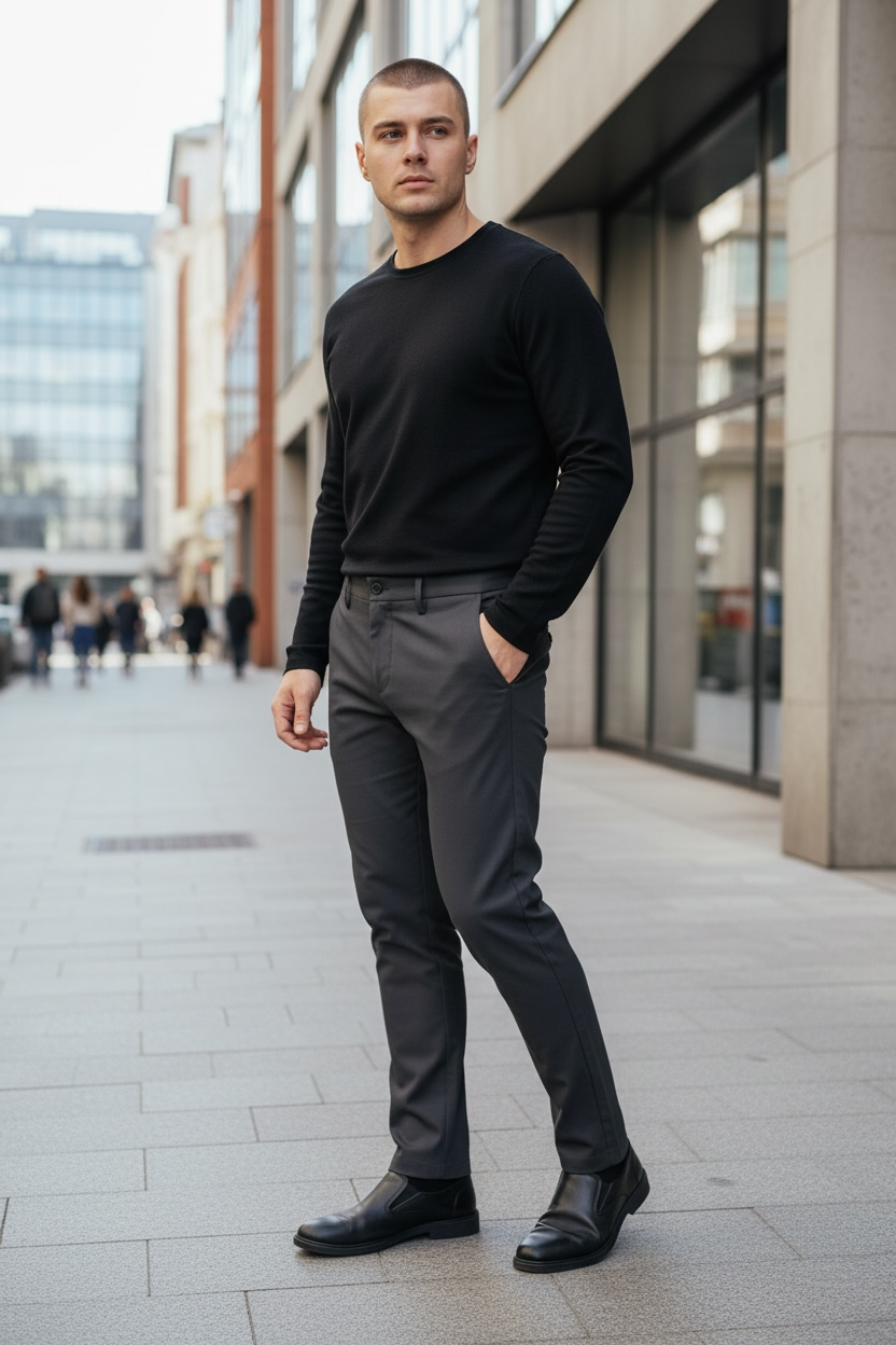 Παντελόνι σε στενή γραμμή μονόχρωμο ελαστικό