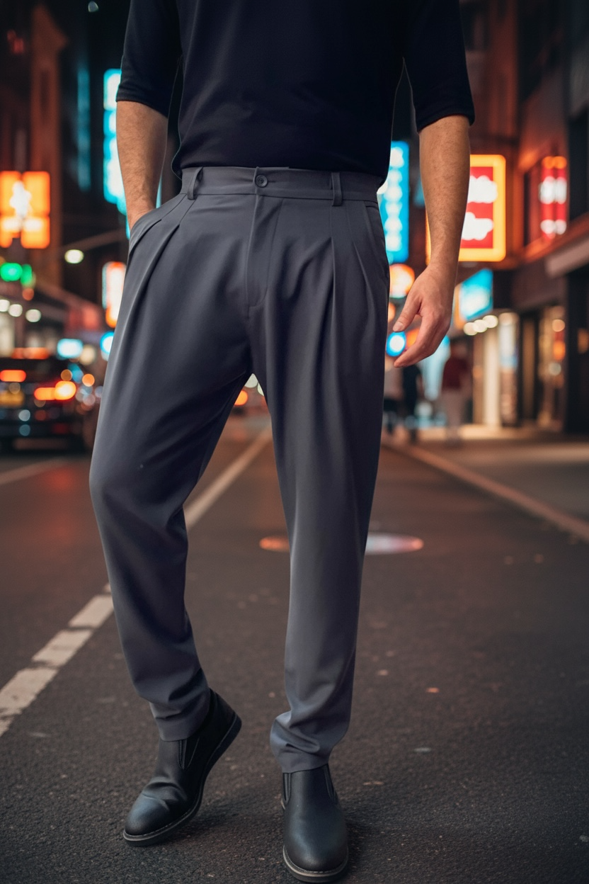 Fashion business παντελόνι με δύο πιέτες σε φαρδιά γραμμή μονόχρωμο