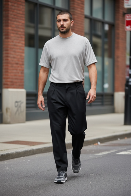 Fashion παντελόνι με πιέτα σε φαρδιά γραμμή μονόχρωμο ελαστικό ύφασμα