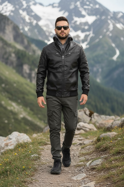 Μπουφάν bomber δερματίνη  με επένδυση εσωτερικά και κουκούλα