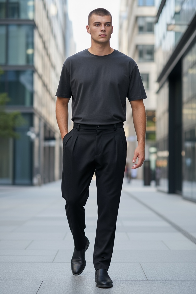 Fashion business παντελόνι με δύο πιέτες σε φαρδιά γραμμή μονόχρωμο