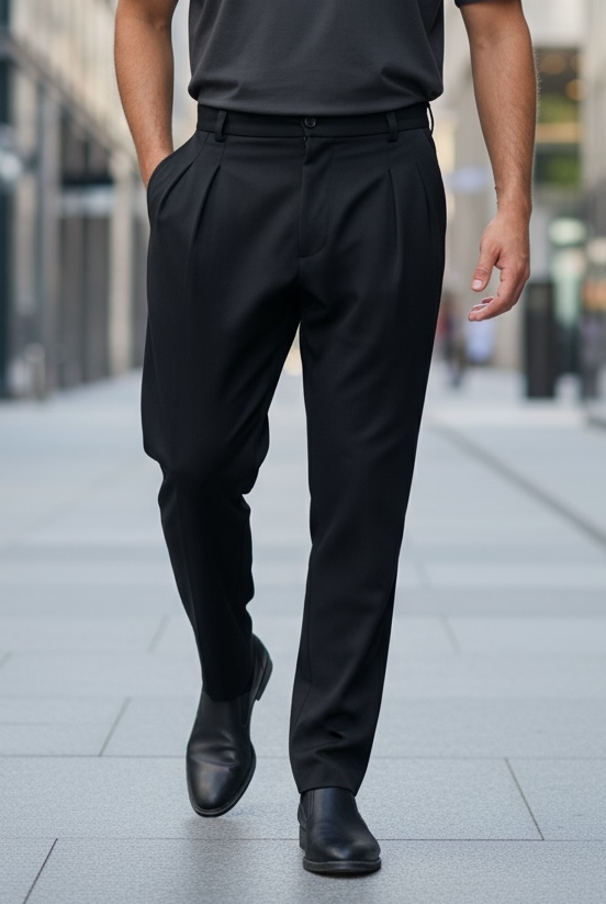 Fashion business παντελόνι με δύο πιέτες σε φαρδιά γραμμή μονόχρωμο