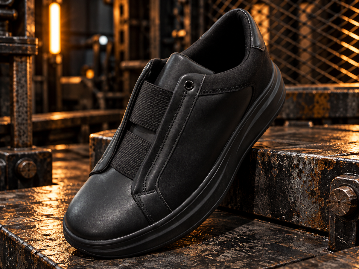Μαύρα Sneakers με μαύρη σόλα και διπλό λάστιχο στην γλώσσα