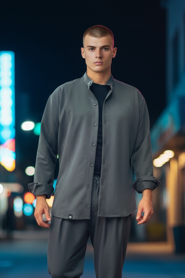 Over πουκάμισο με μάο γιακά