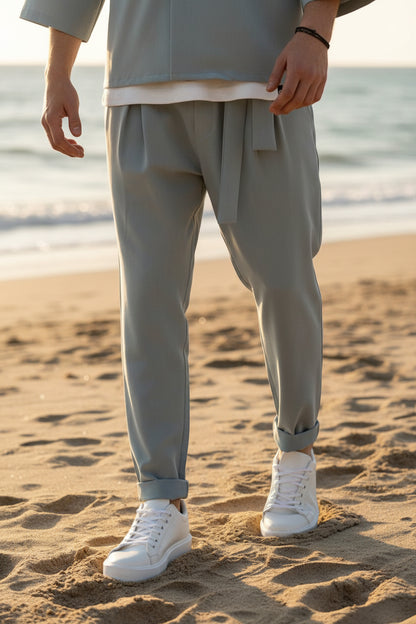 Fashion παντελόνι με πιέτες σε καλοκαιρινό σταθερό ύφασμα