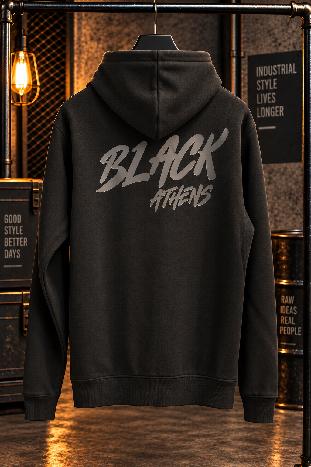 Black Athens Street Logo Ζακέτα Φούτερ με Κουκούλα